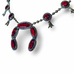 Squash Blossom Necklace with Brick Red Stone 16” Length